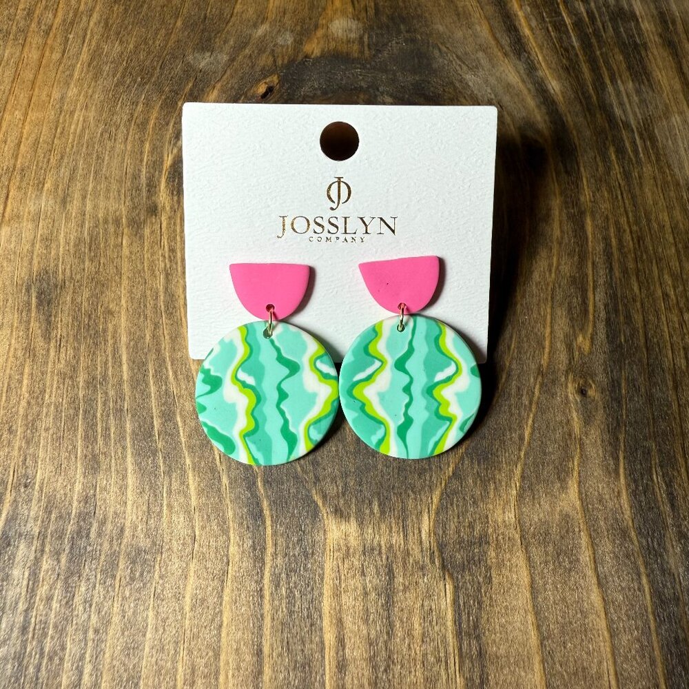 Earrings Polymer Watermelon Green with Pink